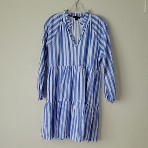 J. Crew Women's Tiered Popover Dress in Striped Cotton Poplin- Size S